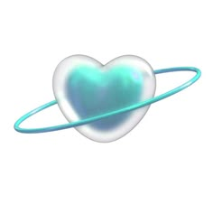 a white heart with a blue band around it's neck and an object in the shape of a saturn