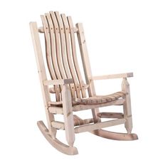 a wooden rocking chair on a white background