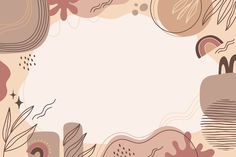 an abstract floral background with pink and brown flowers, leaves and shapes in pastel shades