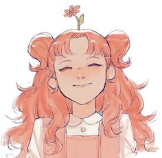 a drawing of a girl with long red hair and a flower on her head is shown