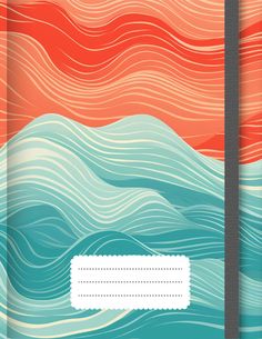 an orange and blue book cover with wavy lines on the front, and a blank page in the middle