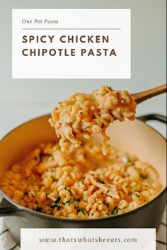 a creamy pasta with shreds of chicken and long-curly noodles. Supper Ideas For Cold Weather, Chipotle Mac And Cheese Recipes, Chicken One Pot Meals, Chipotle Mac And Cheese, Dinners For One, Chipotle Chicken Pasta Cheesecake, Chipotle Chicken Mac And Cheese, Creamy Spicy Chipotle Chicken Pasta, Spicy Chicken Chipotle Pasta