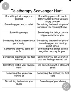 Play Therapy Activities, Scavenger Hunt Ideas, Counseling Kids