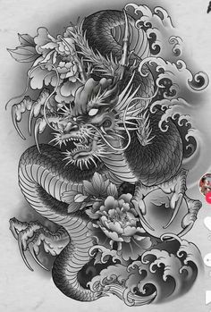 New Japanese Tattoo Design, Dragon Head Tattoo Design, Dragon Tattoo Outline, Head Tattoo Design, Dragon Tattoo Stencil, Japanese Leg Tattoo, Black Dragon Tattoo, Dragon Tattoo Drawing