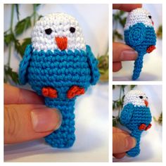 there is a small crocheted bird that looks like it's holding something