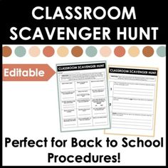 an editable classroom scavenger hunt for the back to school year with text