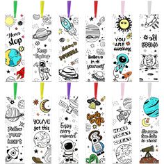 PRICES MAY VARY. DIY bookmarks: these inspirational bookmarks for kids are printed on both sides with inspirational sentences and 12 patterns in black and white, including moon, star, planet, astronaut and more; You can use your imagination to color them and create your own designs Place of use: these delicate motivational classroom gifts for students are suitable for home, office, school, library, for students, and reading enthusiasts, not only as bookmarks, but also as hang tags or gift tags, Bookmarks For Teachers, Classroom Gifts For Students, Inspirational Bookmarks, Student Bookmarks, Market Day Ideas, Bookmarks For Kids, Kids Notes, Wood Burn Designs, Coloring Bookmarks