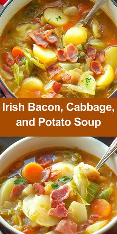 Cabbage And Potato Soup, Bacon Cabbage, Cabbage Potato Soup, Irish Bacon, Quick Soup Recipes, Cabbage And Potatoes, Bacon Potato, Bacon Soup, Cabbage And Bacon