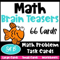 a sign that says math brainteasers 6 / 6 cards with an image of a fish