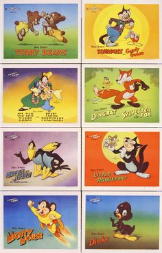 several cartoon characters are depicted in this set of six cards, each featuring goofy and daisy