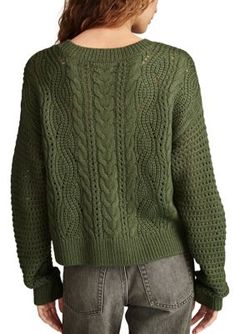 Dropped shoulders offer slouchy appeal to this pointelle textured Lucky Brand sweater. | Lucky Brand Women's Pointelle Crew Sweater, Large Stitch Sweater, Lucky Brand Sweater, Sweater Season, Nordstrom Store, Cilantro, Lucky Brand, Cable, Nordstrom, Long Sleeves