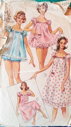 Baby Doll Pajamas, Vintage Clothes Patterns, Patron Vintage, Vintage Pajamas, Vintage Dress Patterns, Retro Mode, 1960s Fashion, Moda Vintage