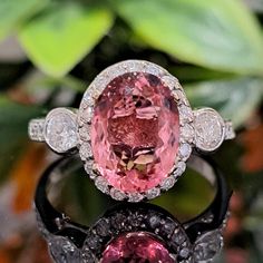 Pink Tourmaline Diamond Ring * 14k Solid White Gold * 10x8mm Natural Tourmaline * Statement Anniversary Ring * Gift for Her Birthday Ring, Diamond Anniversary Rings, White Gold Diamond Rings, Pink Gemstones, Tourmaline Gemstone, Anniversary Ring, Ring Ring, Elegant Jewelry, Pink Tourmaline