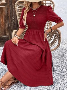 F00212562-413 High Waist Maxi Dress, Summer Elegance, Country Dresses, Shirred Dress, Elegant Maxi Dress, Sleeves Clothing, Slim Fit Dresses, Color Shorts, Types Of Skirts