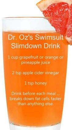 Dr. Oz's Swimsuit Slimdown Drink Recipe 1200 Calorie Diet Meal Plans, Orange Drink, Slim Down Drink, Resep Diet, Diet Drinks, Healthy Detox, Diet Vegetarian, Dr Oz