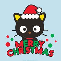 a black cat wearing a santa hat with merry christmas lettering