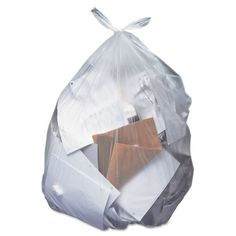 a clear plastic bag filled with different types of wood and metal items on a white background