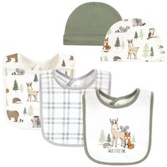 Hudson Baby bibs and caps set are an adorable accessory set for fashionable matching bibs and caps and a great baby shower gift. Each set features fun and cute bibs and caps with coordinating fun, stylish prints. Our accessory set is a great baby shower gift. Boy Bib, Infant Boy, Baby Boy Accessories, Boy Stuff, Baby Unisex, Hudson Baby, Burp Cloth Set, Forest Animals, Burp Cloths