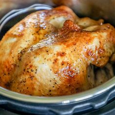 a close up of a chicken in an instant pot