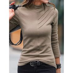 Season:Fall  Winter; Fabric:Polyester; Sleeve Length:Long Sleeve; Look After Me:Wet and Dry Cleaning,Washable,Machine wash; Gender:Women's; Style:Fashion; Elasticity:Micro-elastic; Tops Type:T shirt Tee; Occasion:Weekend,Daily; Top Length:Regular; Fit Type:Regular Fit; Pattern:Plain; Neckline:High Neck; Listing Date:09/01/2023; Clothing Shoulder Width:; Bust:; Length:; Sleeve: Mock Neck And T Shirt, T Shirt Ideas, Long Sleeve Tops Casual, Weekend Style, Black Fleece, Mua Sắm, Grey Women, Color Khaki, Womens Plaid