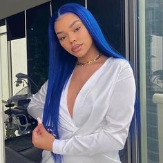 Hair Material:Virgin Human Hair. Hair Texture:Straight Hair Color:Blue Hair ColorHairline:Pre Plucked Natural Hairline Length:14-30 inches Hair Density:150%, 180%, 250% Lace Size:13x4, 4x4 Hair Quality:Hair is thicker, softer and more durable with features of easy coloring, free tangling, shedding free, full and natural, cuticles facing towards in the same way. Shipment:DHL,Fedex or UPS 3-5 business days. FAQ About this wig product It is 100% human hair wig with swiss lace, elastic band and 4 co Hair Dye Straight Hair, Electric Blue Hair, Blue Hair Dye, Blue Lace Front Wig, Balayage Straight, Blue Hair Color, Balayage Straight Hair, Dyed Hair Blue, Dark Blue Hair