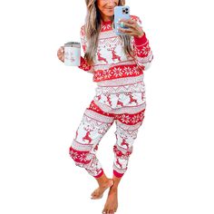 Red Snow Reindeer Christmas Mom Loungewear Cozy Red Winter Sleepwear, Cozy Red Christmas Sleepwear, Casual Winter Holiday Sleepwear, Casual Winter Sleepwear For Holidays, Casual Red Christmas Sleepwear, Casual Red Sleepwear For Christmas, Red Festive Winter Sleepwear, Red Holiday Sleepwear For Winter, Red Snow