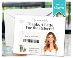 a starbucks gift card with a photo of a woman holding a coffee cup in front of it