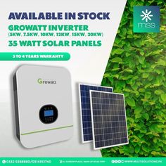 an advertisement for solar panels with the words growatt invertor j3 5 watt solar panel