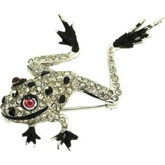 Adorable Vintage REJA Pave Rhinestone Enamel Frog Rhodium Plated Brooch. Vintage Designer Jewelry, Jewelry Boards, Precious Jewels, Cameo Brooch, Butterfly Brooch, Old Jewelry, Vintage Designer