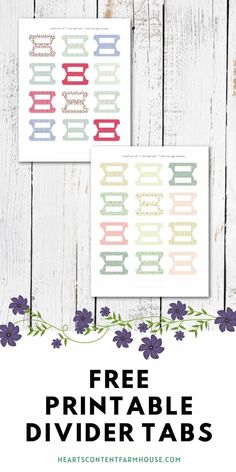 two free printable divider tabs with flowers on them