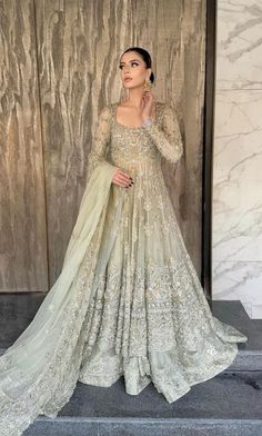 waniyabyma. Esra outfit from the Mansi Collection. Green Desi Wedding Dress, Green Pakistani Dress, Walima Dresses, Embroidery Tassels, Bridal Suits, Lehenga Bridal, Zardosi Embroidery, Desi Dress