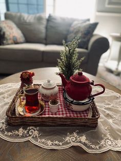 a tray that has some tea on it