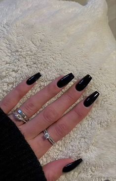 Basic Black Nails Acrylic, Coffin Nails Plain Color, All Black Coffin Acrylic Nails, Simple Acrylic Nails Solid, Black Acrylic Nails Ballerina, Black Rectangle Nails, Coffin Shaped Black Nails, Black Coffin Shaped Nails, Nail Designs Coffin Black