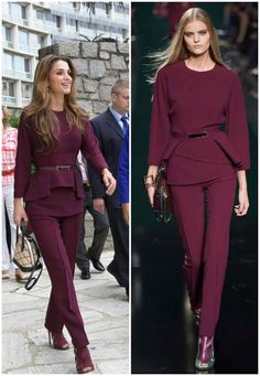 Queen Raina, Royal Outfits Classy, Burgundy Outfit, 2piece Outfits, Moroccan Fashion, Queen Rania, Look Formal, Design Moda, Dad Sneakers