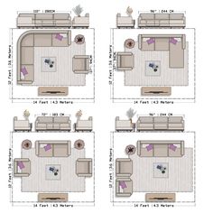 the floor plan for a living room with couches and coffee table in different positions