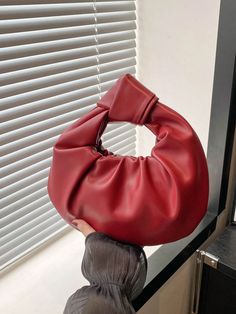 Fashionable Handbag For Women, Soft PU Leather Ruched Cloud-Like Design Tote Bag Burgundy Elegant   PU Leather Plain Ruched Bag   Women Bags, size features are:Bust: ,Length: ,Sleeve Length: Pyjama Satin, Cloud Design, Design Tote Bag, Business Casual Shirts, Clouds Design, Girls Handbags, Handbag For Women, Wallet Pattern, Ear Headbands