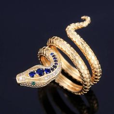 1 Piece Women Fashion Cubic Zircon Snake Ring For Valentine's Day Gift Party Jewelry Size 9 Gold Color And Little Blue,Clear, Green Stone Emerald Snake Ring, Serpent Jewelry, Steampunk Rings, Sapphire Solitaire Ring, Silicone Wedding Rings, School Reunion, Cz Rings Engagement, Snake Jewelry, Girly Accessories