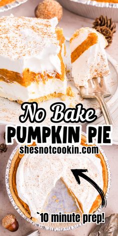 No bake pumpkin pie on a white plate. 3 Ingredient Pumpkin Pie, Pumpkin Pie Casserole, Pumpkin Supreme Pie Recipe, Pumpkin Pie Recipe With Cream, Easy Pies To Make, Easy No Bake Pies, No Bake Pumpkin Desserts, Pumpkin Pie No Bake, Easy No Bake Pumpkin Pie