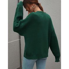 Green Crew Neck Chunky Wide Knit Sweater Wide Knit Sweater, Romper Swimsuit, Drop Shoulder Sweaters, Knit Sleeve, Round Neck Sweaters, Pullover Sweater Women, Winter Sweaters, Casual Fits, Long Sleeve Sweater