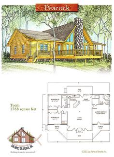 the floor plan for a log cabin with loft and living area, including an upstairs bedroom