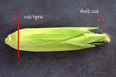 a corn cob is shown with an arrow pointing to the center and cut length