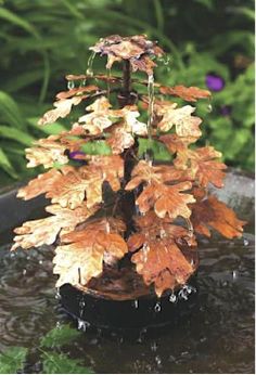 a potted plant with water dripping from it's top and leaves on the bottom