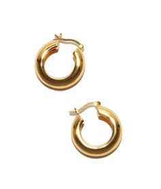 #color_Gold Tarnish Resistant Rounded Earrings For Everyday, Gold Rounded Earrings For Everyday, Gold-tone Classic Huggie Earrings For Everyday, Classic Brass Huggie Hoop Earrings, Classic Gold-tone Tarnish Resistant Hoop Earrings, Classic Small Hoop Huggie Earrings In Brass, Classic Brass Small Hoop Huggie Earrings, Classic Small Hoop Brass Earrings, Classic Brass Hoop Huggie Earrings