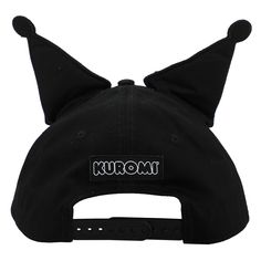 Celebrate your favorite characters with this Kuromi Inspired Hat. The cap comes in black and features embroidered front art of Kuromi's pink skull logo while a pair of 3D ears completes the character design. The hat is made with high-quality cotton materials and comes with a wide brim to give your face protection from the sun. The hat measures 58 cm and will fit most sizes. Fans of the Kuromi character will love this comfy cap. Harajuku Style Black Costume Hat For Halloween, Black Harajuku Style Halloween Costume Hats, Black Harajuku Style Costume Hat For Halloween, Black Rave Cat Ears Costume Accessories, Black Cat Ears Costume Accessories For Rave, Black Rave Costume Accessories Cat Ears, Black Rave Costume Accessories With Cat Ears, Black Novelty Cotton Hat, Adjustable Black Hat With Ears