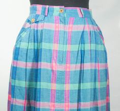 This is a special and collectible designer 1980's cotton southern preppy midi skirt that's a really terrific wardrobe staple thats so on trend again. You'll love the superb tailoring of this John Henry Editions skirt from the high waist band, front zipper and the hidden side and front waist pockets. This is a unique gem of a beautiful plaid cotton midi skirt that really does have fine materials and high quality construction. And this sweet southern preppy skirt is in excellent pre-loved vintage Vintage Plaid Summer Skirt, Vintage Plaid Cotton Skirt, Southern Preppy Style, Southern Preppy, Preppy Skirt, Steel Magnolias, Preppy Southern, Cotton Midi Skirt, Madras Plaid