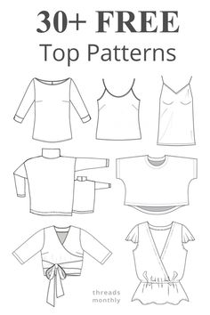 the front and back view of sewing patterns for women's tops