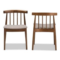 two wooden chairs side by side on a white background