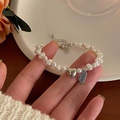 New Silver love pearl Adjustable Bracelet for Women Elegant Pearl Bracelet Wedding Party Fashion Beaded Heart Bracelet, Jewelry Y2k, Pearl Bracelet Wedding, Beaded Heart, Bracelet Wedding, Knot Bracelet, Body Chain Jewelry, Earring Sale, Bangles Jewelry