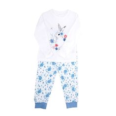 blue Girls Rabbit Pyjama Set Girls Pyjamas, Blue Rabbit, Classic Pajamas, Rabbit Print, Pyjama Set, Bow Detail, Night Dress