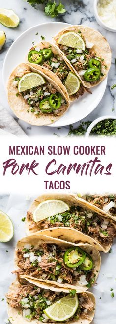 mexican slow cooker pork carnitas tacos on a plate